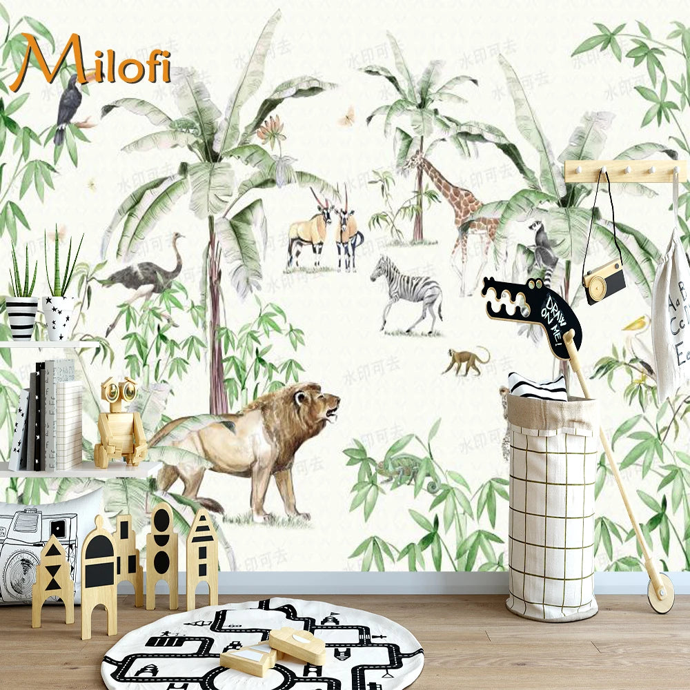 Light Watercolor Safari Jungle Wallpaper Mural
