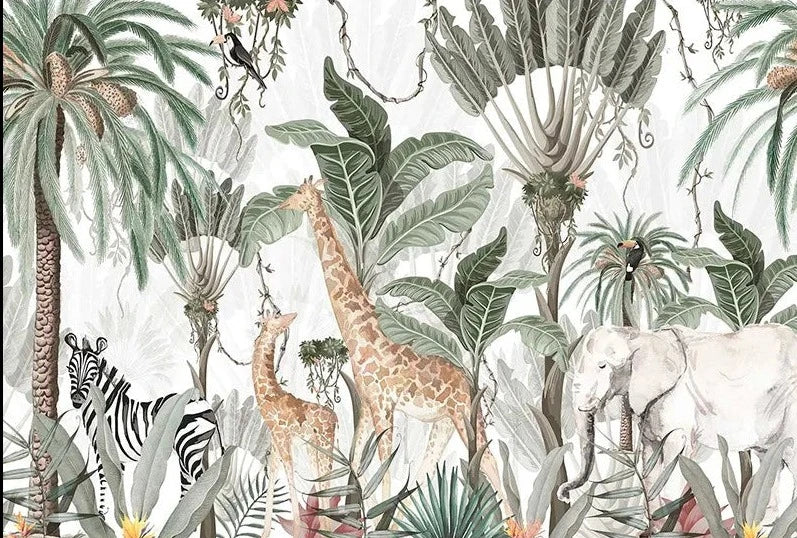 Painted Safari Animals Vibrant Jungle Wallpaper Mural