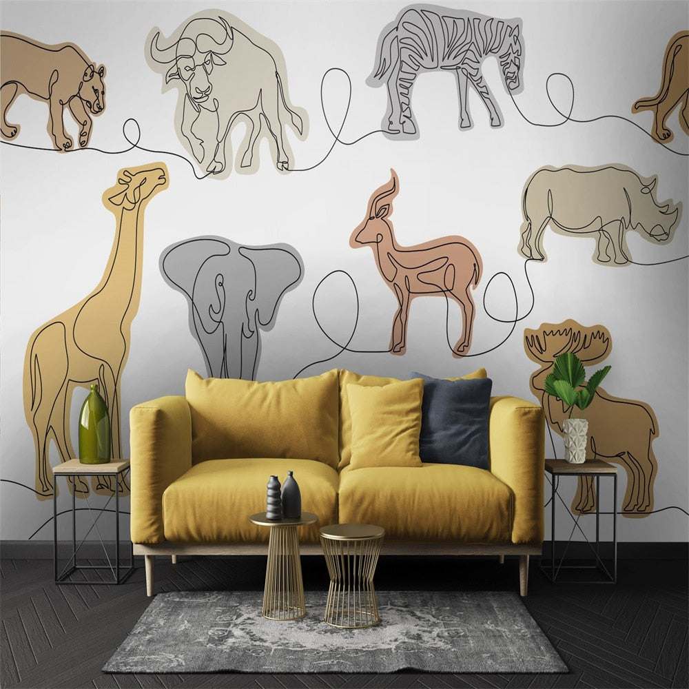 Safari Hand-Painted Animals Wallpapers Mural