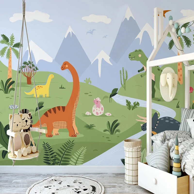 Cartoon Dinosaur Valley Adventure Kids Room Wall Mural Wallpaper