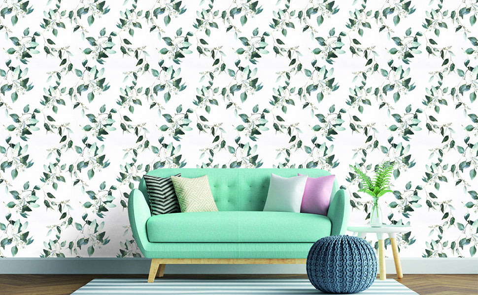 Calming Green Leaf Pattern Peel and Stick Wallpaper