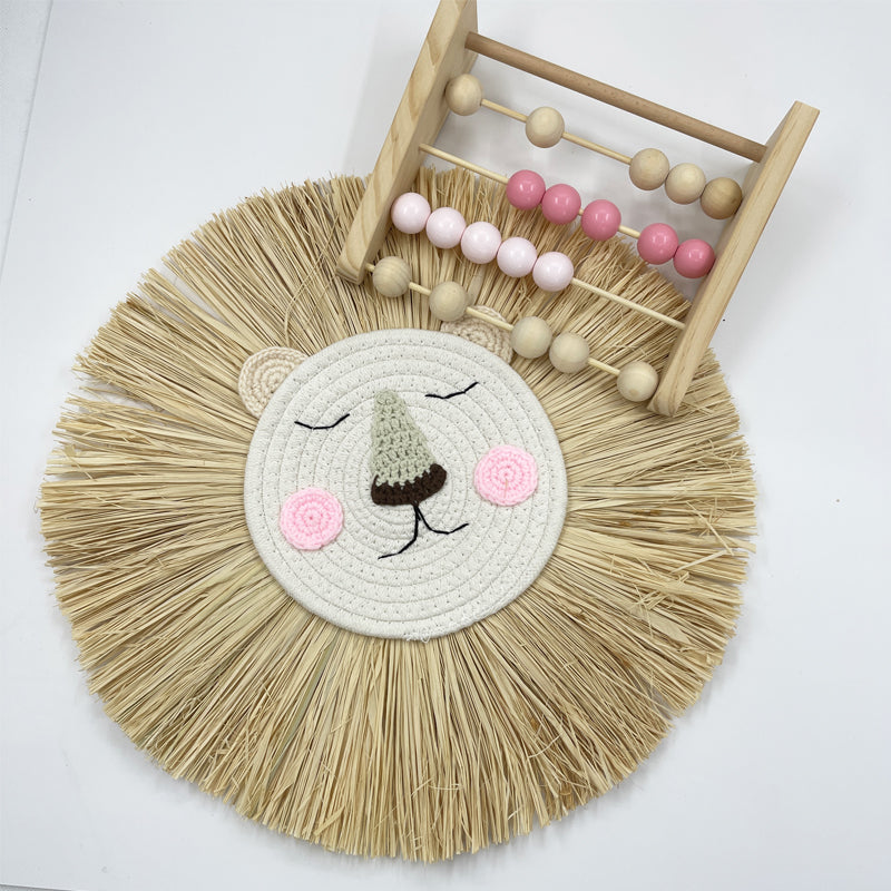 Straw & Woven Lion Wall Hanging