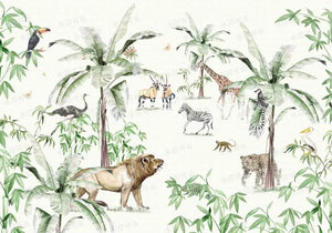 Light Watercolor Safari Jungle Wallpaper Mural