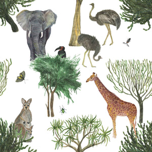 Tropical Cangaroo Elephant Giraffe Seamless Wallpaper