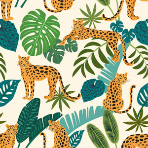 Tropical Plants Leopards Seamless Wallpaper