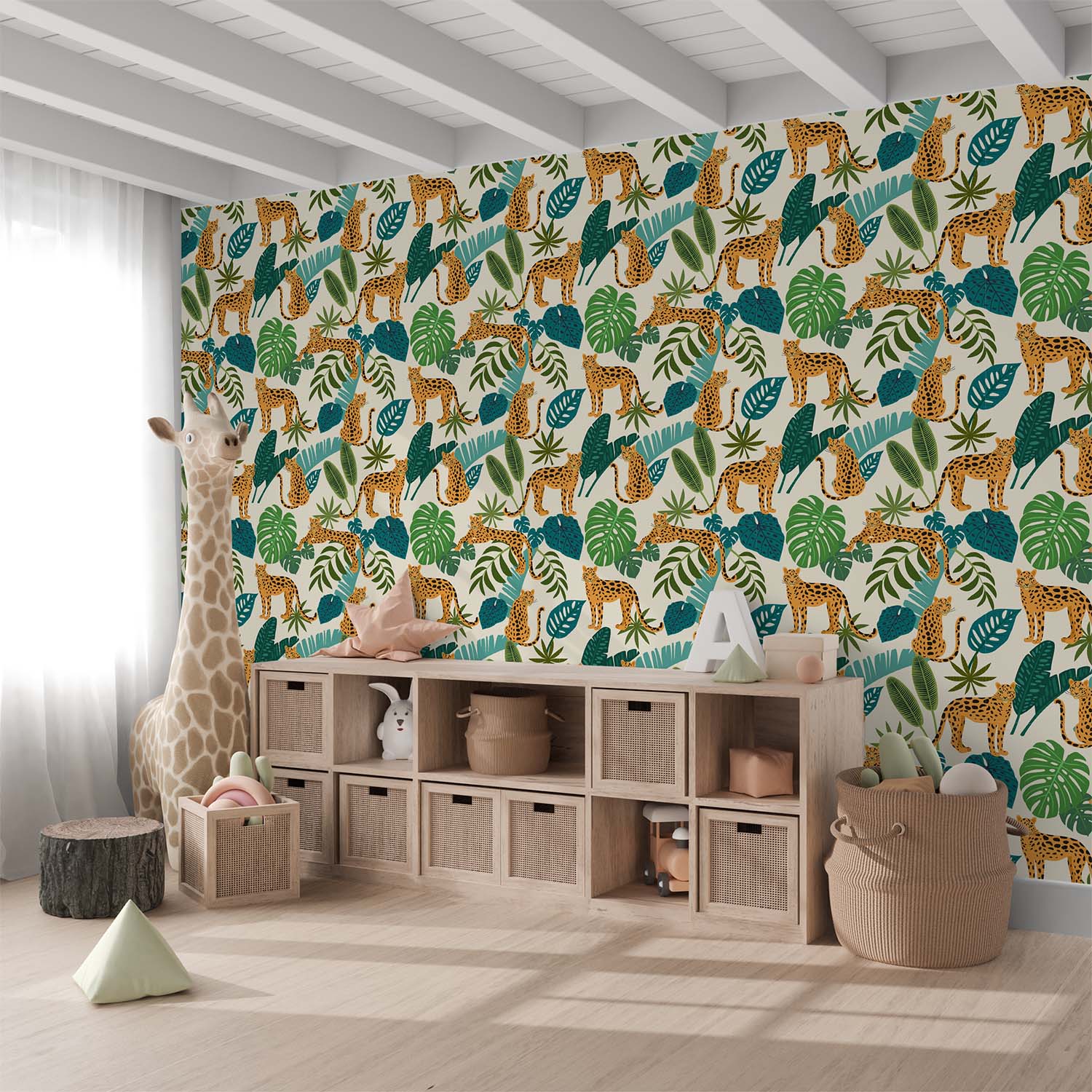 Tropical Plants Leopards Seamless Wallpaper