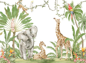 Vibrant Watercolor Jungle Safari Animals Wallpaper Mural