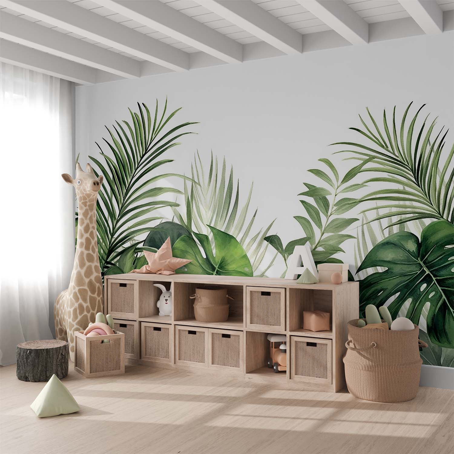 Watercolor Green Jungle Leaves Wallpaper Mural