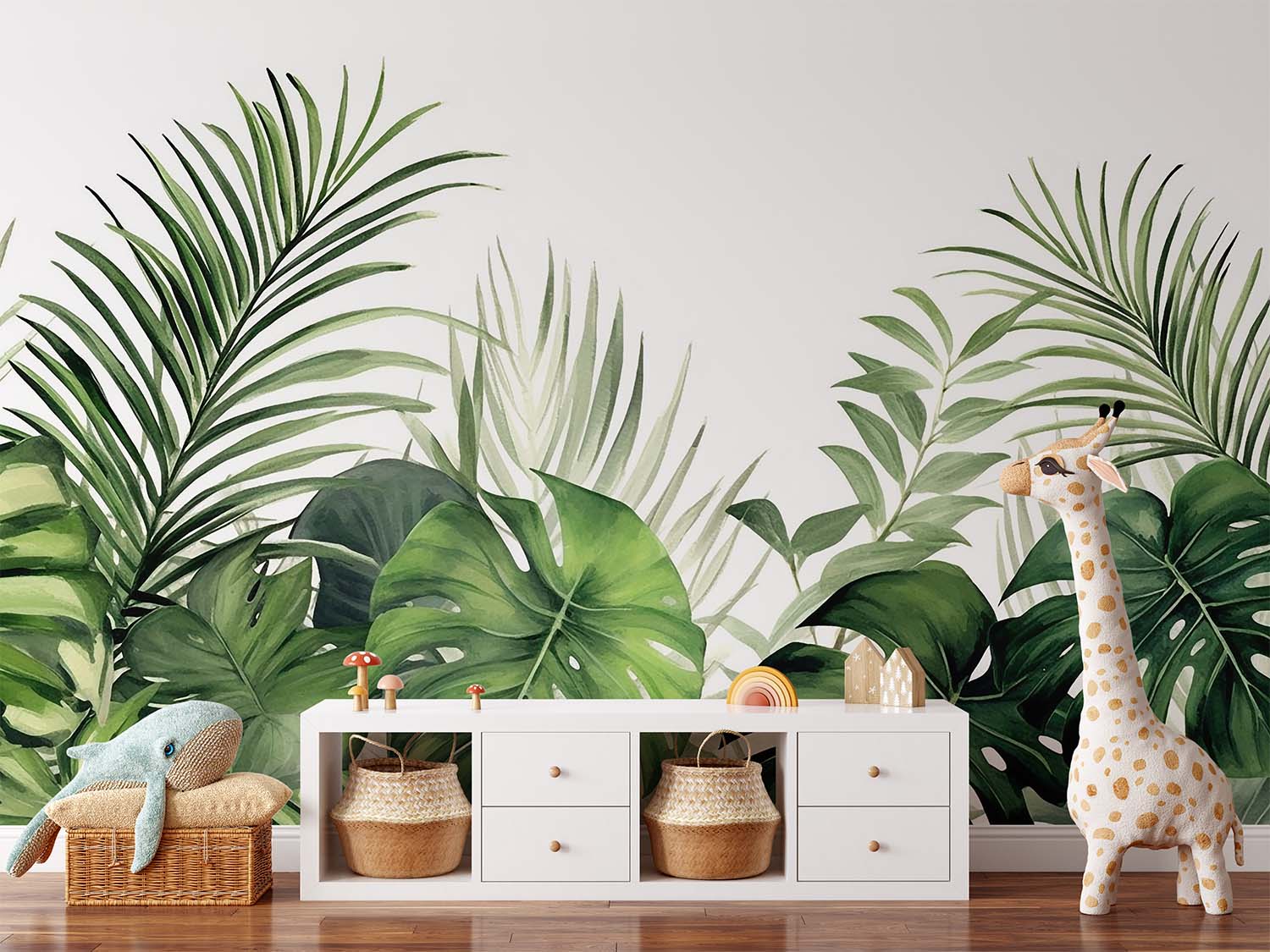 Watercolor Green Jungle Leaves Wallpaper Mural