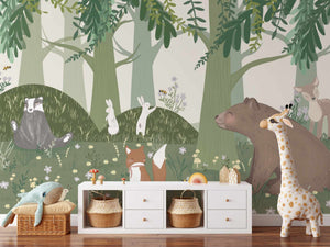 Woodland Animals Meadow Scene Wall Mural Wallpaper