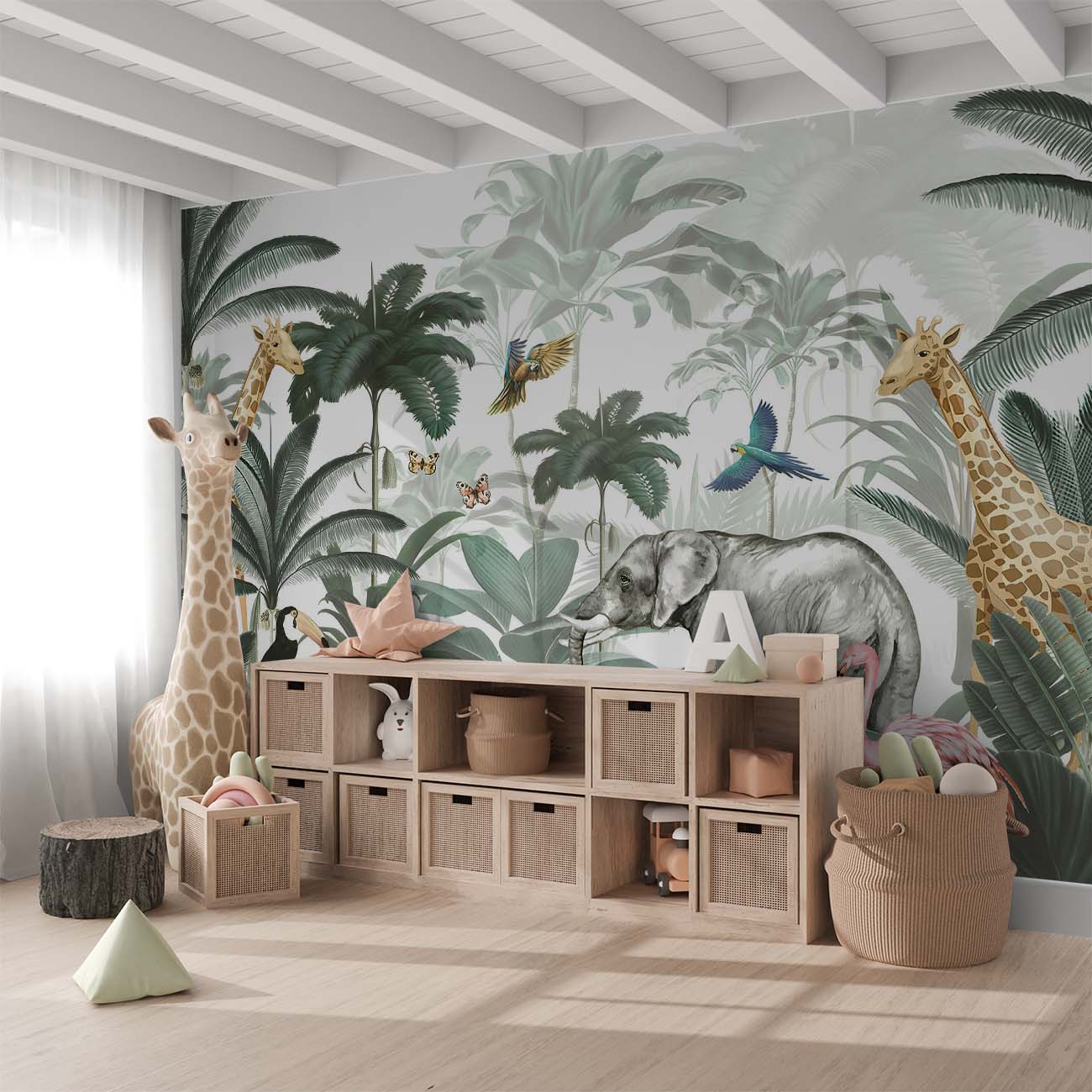 Vibrant Green Jungle Animals Wallpaper Mural