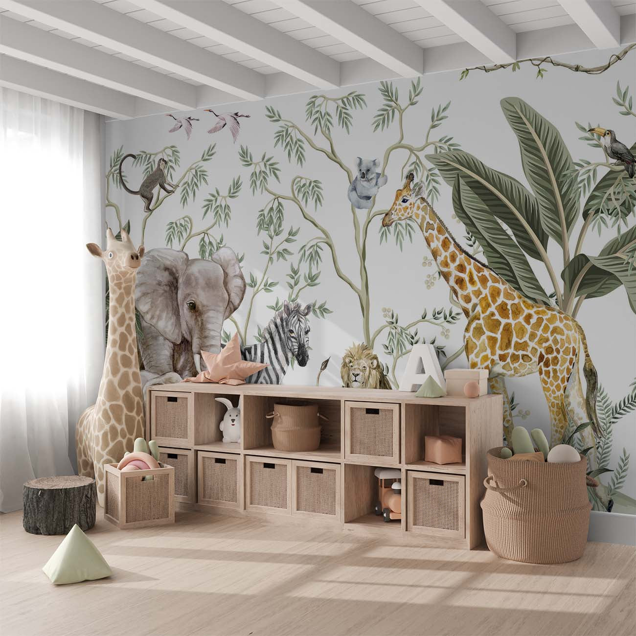 Marvelous Safari Animals And Trees Kids Room Wallpaper Mural