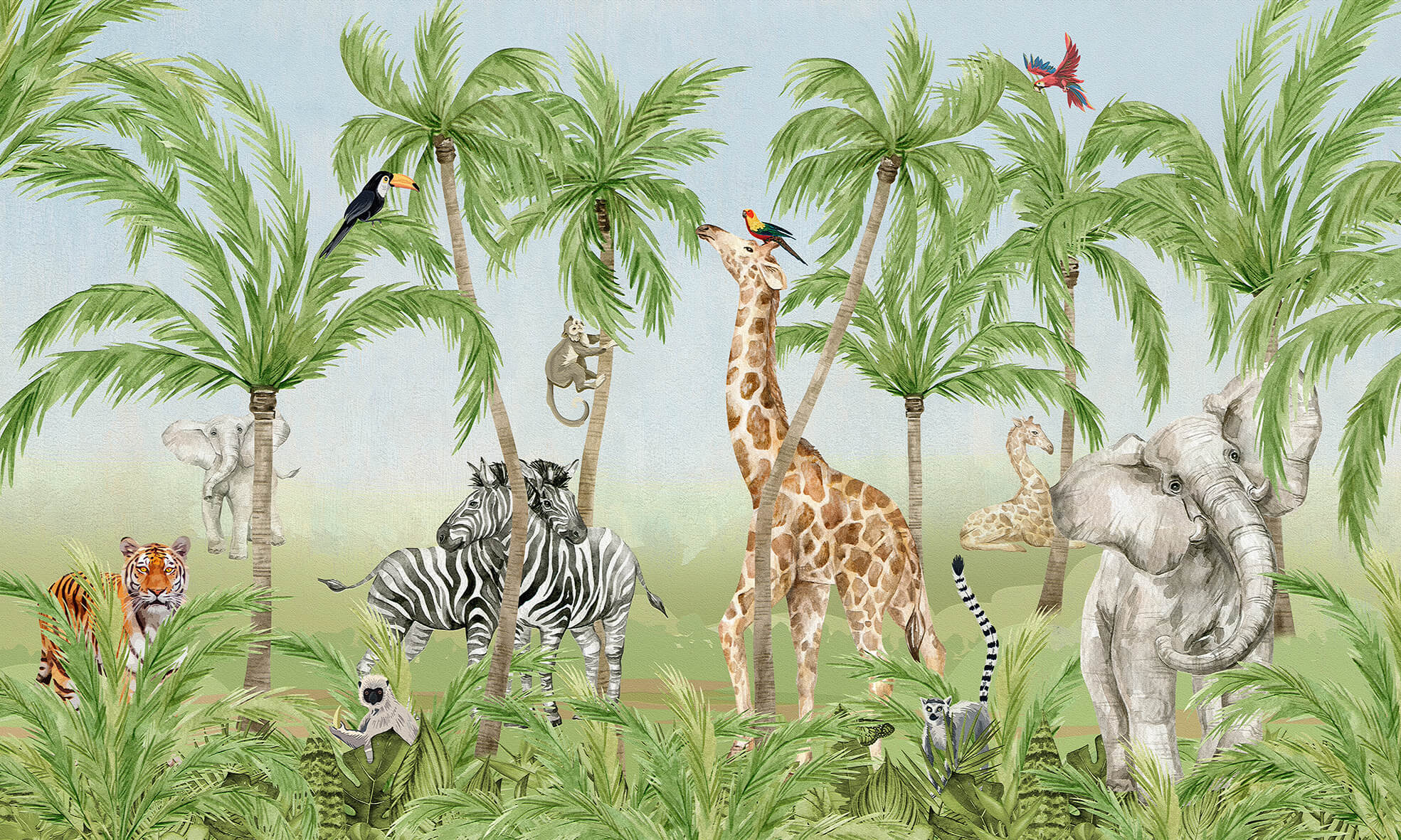 Animals and Palm Trees Safari & Jungle Wallpaper Mural