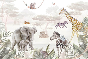 Painted African Animals Nursery Wallpaper Mural