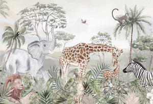 Whimsical Safari Animal Friends Wallpaper Mural