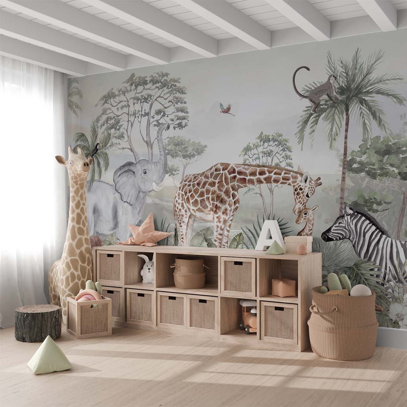 Whimsical Safari Animal Friends Wallpaper Mural