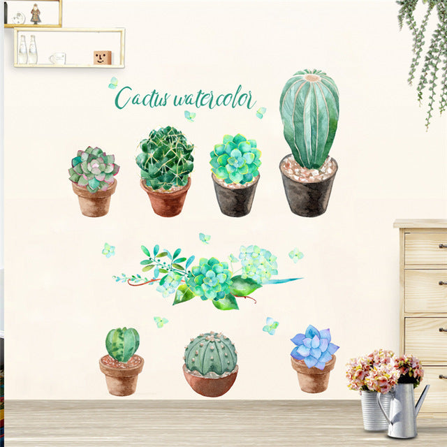 Cartoon Wall Decals Cactus Garden