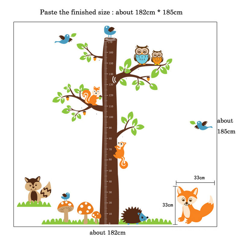Cartoon Wall Decal Squirrel Tree Height Meter