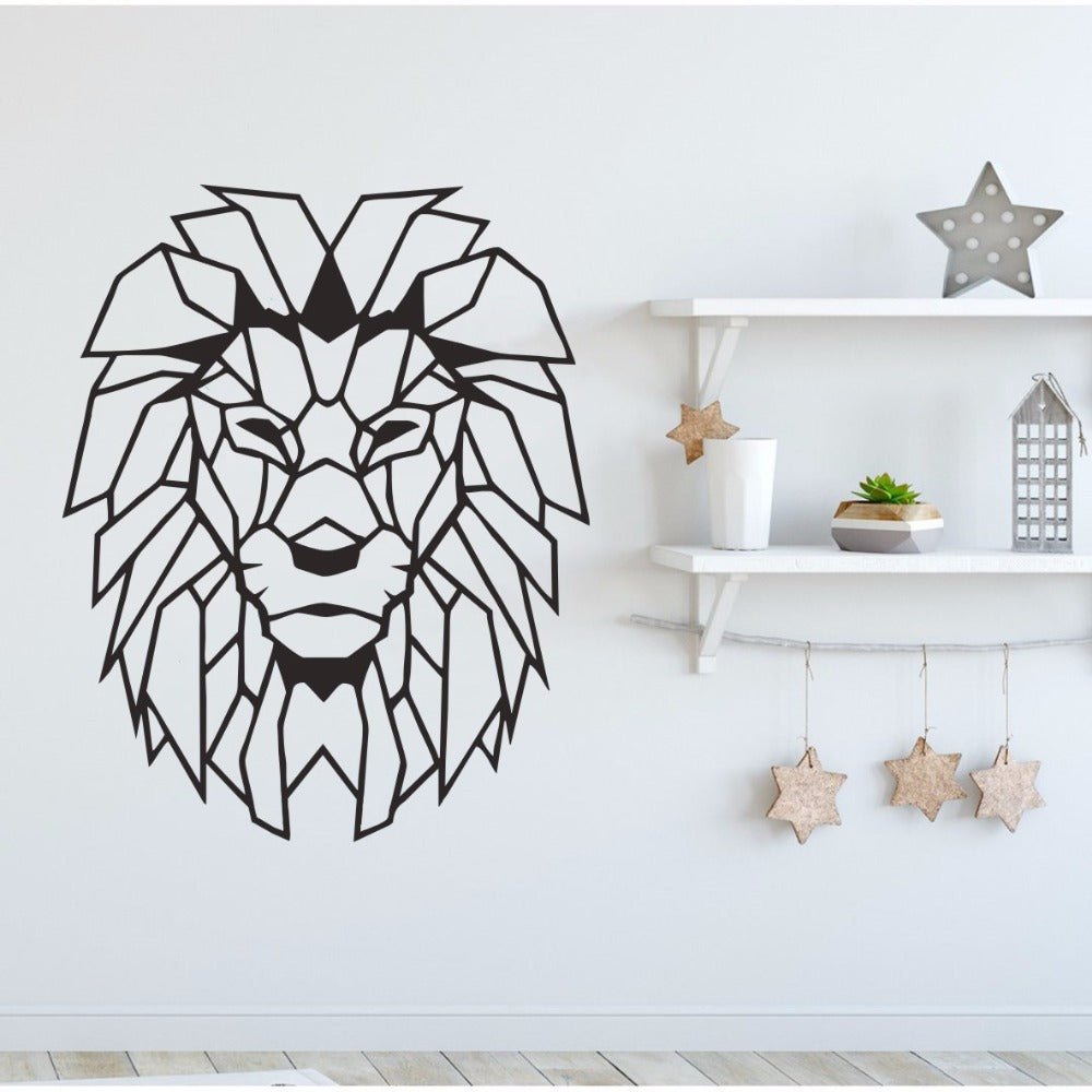 Cartoon Wall Decal Geometric Lion Head 3D
