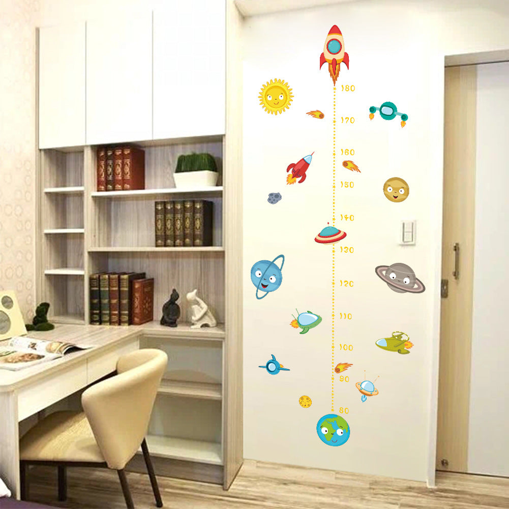 Cartoon Wall Decals Rocket Ship Height Meter