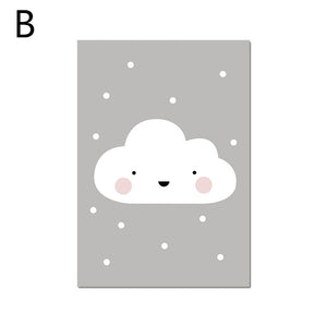 Pink moon, clouds, stars, decorative painting core