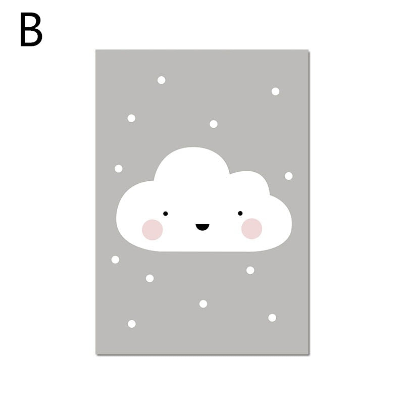 Pink moon, clouds, stars, decorative painting core