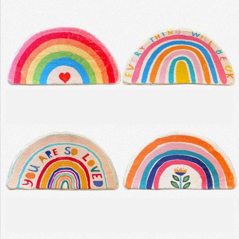 Semicircle Area Rug Cartoon Rainbows