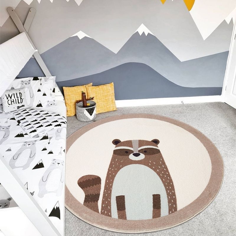 Nursery Round Area Rug Animal Portraits