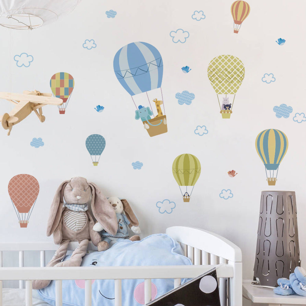 Cartoon Wall Decals Hot Air Balloons in Clouds