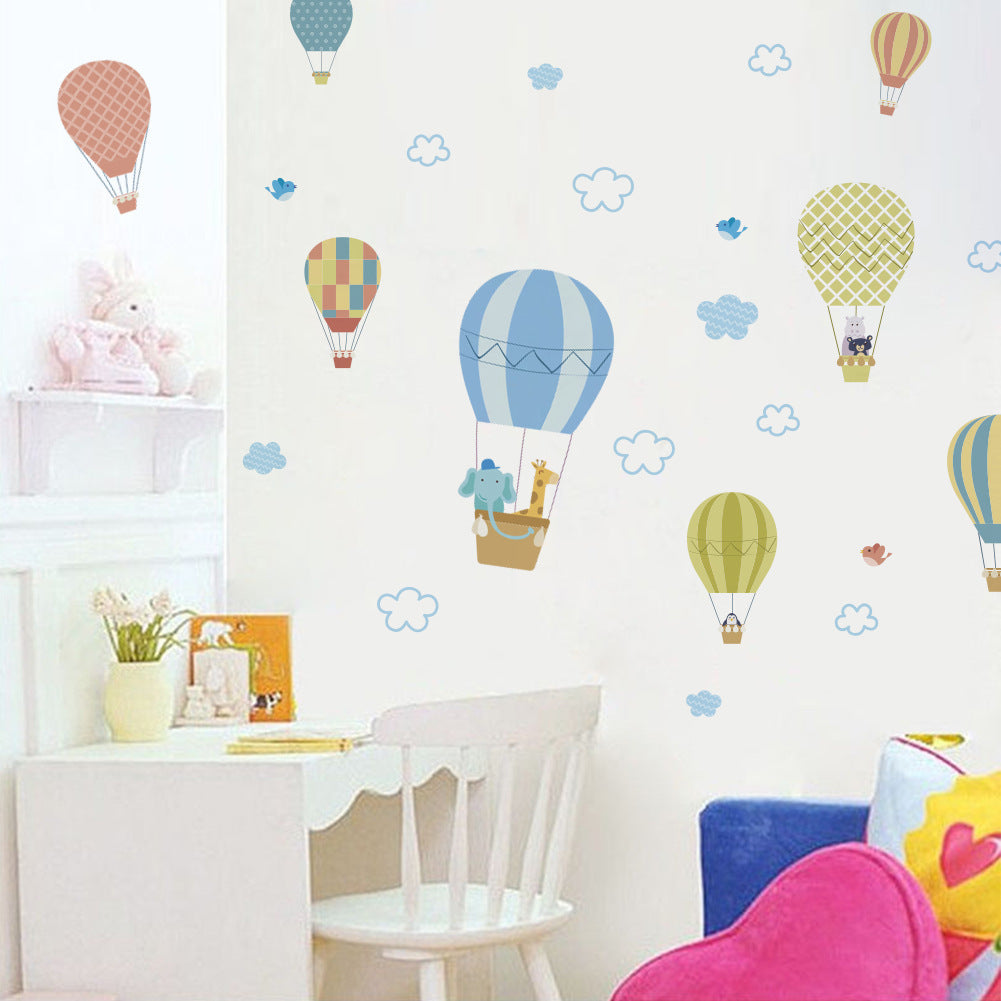 Cartoon Wall Decals Hot Air Balloons in Clouds
