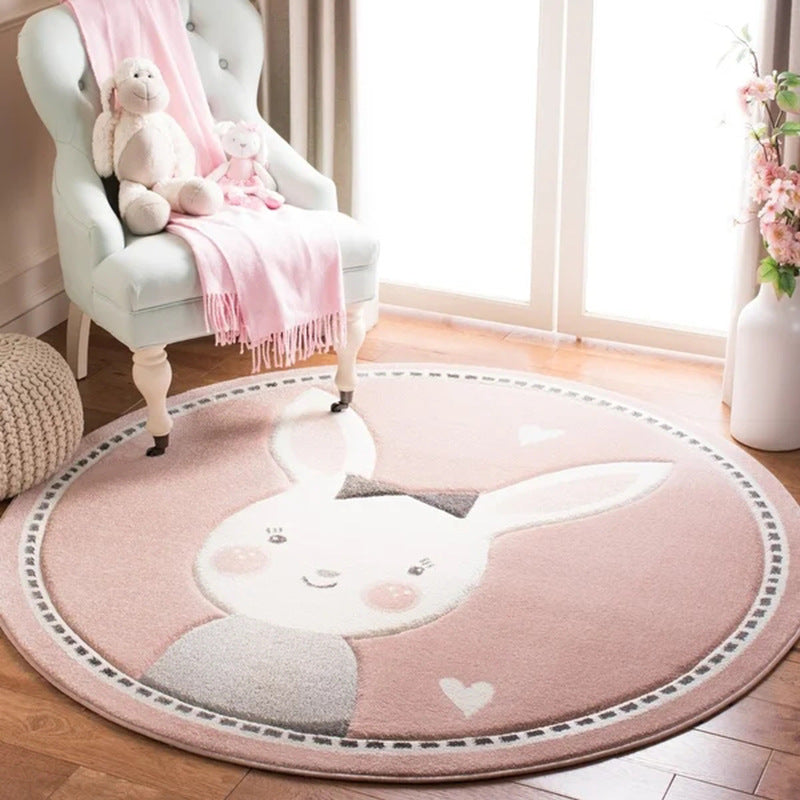 Nordic Rounded Cartoon Nursery Rug Animals