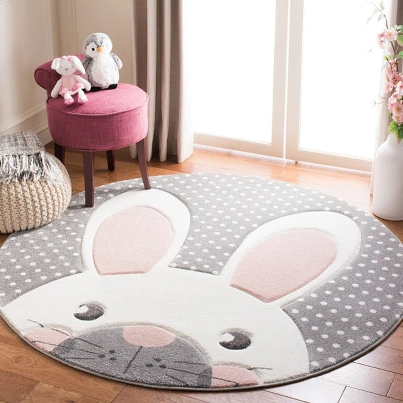 Nordic Rounded Cartoon Nursery Rug Animals