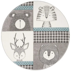 Nordic Rounded Cartoon Nursery Rug Animals