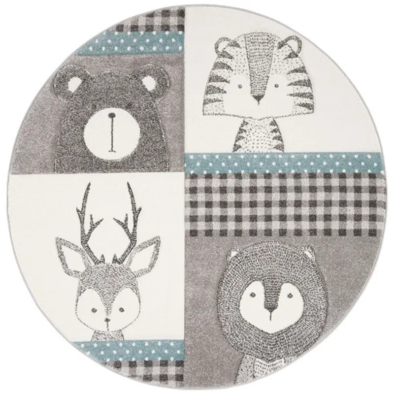 Nordic Rounded Cartoon Nursery Rug Animals