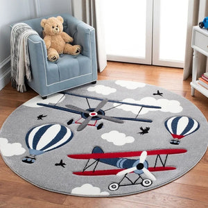 Nordic Rounded Cartoon Nursery Rug Animals