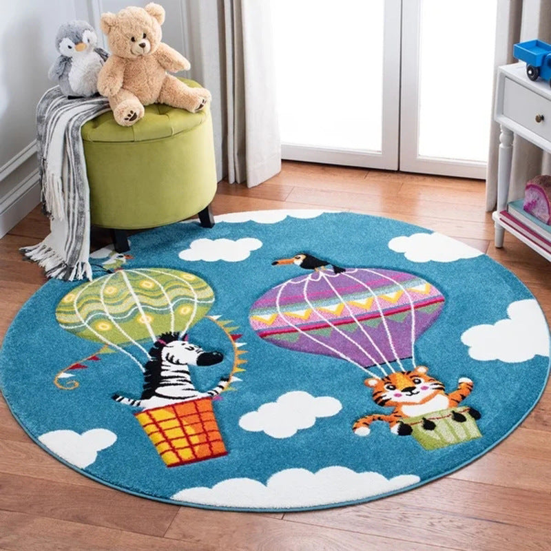 Nordic Rounded Cartoon Nursery Rug Animals