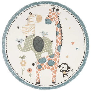 Nordic Rounded Cartoon Nursery Rug Animals