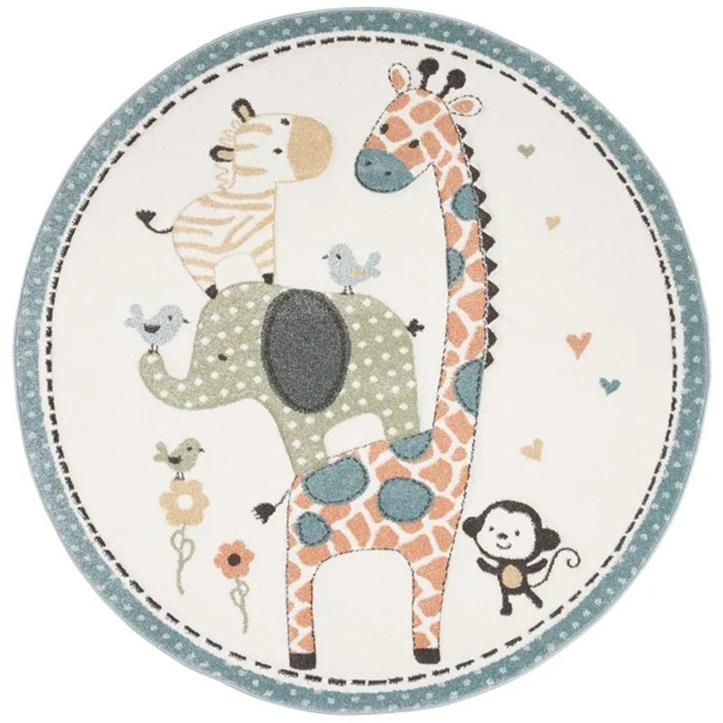 Nordic Rounded Cartoon Nursery Rug Animals