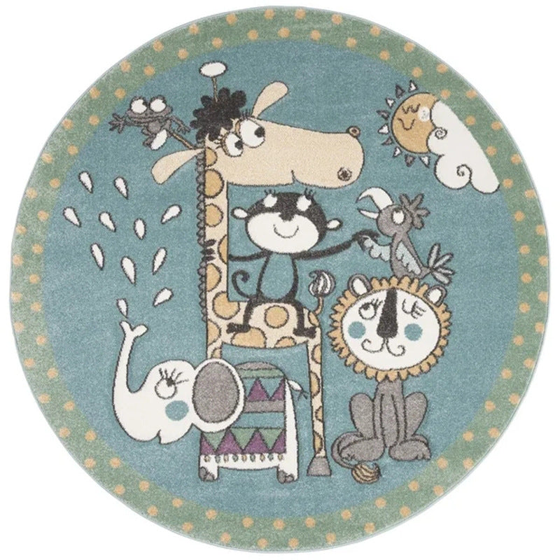 Nordic Rounded Cartoon Nursery Rug Animals