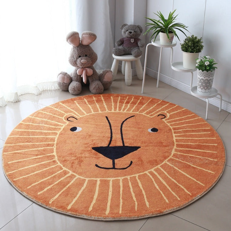 Round Crawling Floor Rug Happy Lion