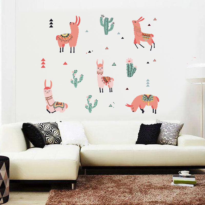 Cartoon Wall Decal Pink Alpaca