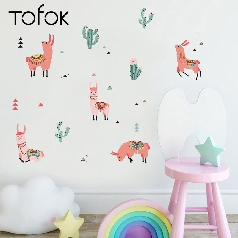 Cartoon Wall Decal Pink Alpaca