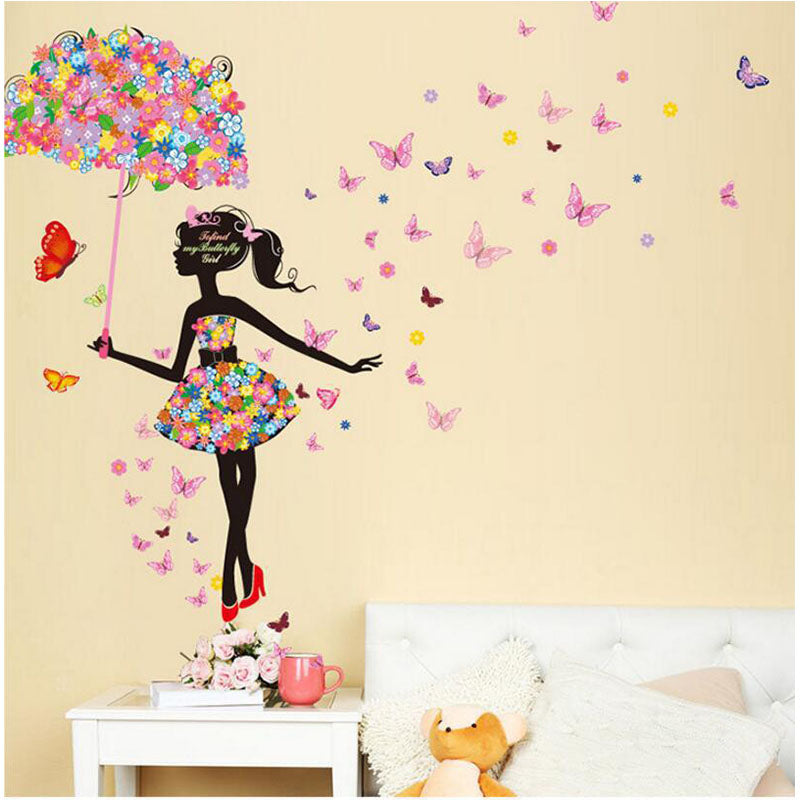 Cartoon Wall Decals Lovely Butterflies Lady