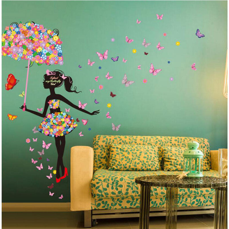 Cartoon Wall Decals Lovely Butterflies Lady