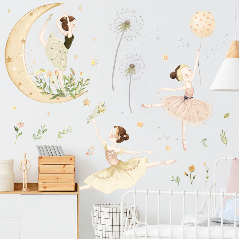 Cartoon Wall Decal Watercolor Moon Dancers