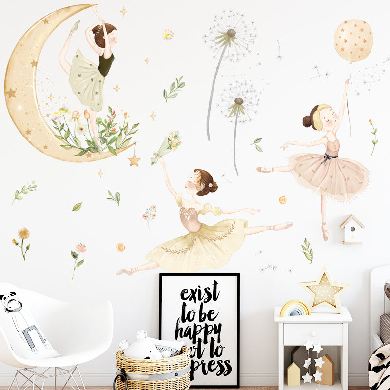 Cartoon Wall Decal Watercolor Moon Dancers
