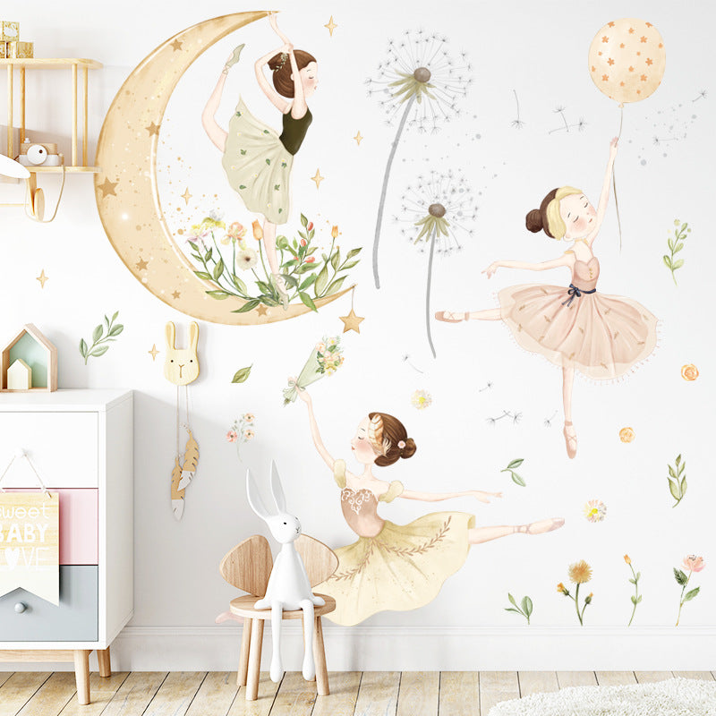 Cartoon Wall Decal Watercolor Moon Dancers