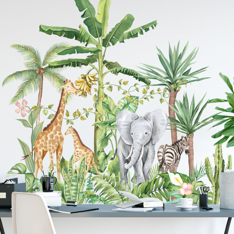 Cartoon Wall Decals Nordic Plants Elephant Giraffe