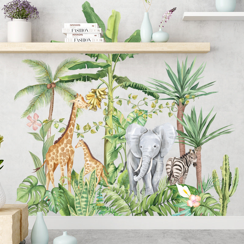 Cartoon Wall Decals Nordic Plants Elephant Giraffe