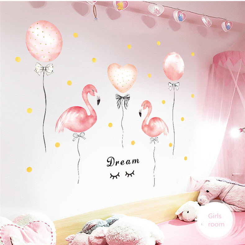 Cartoon Wall Decals Pink Swans and Balloons